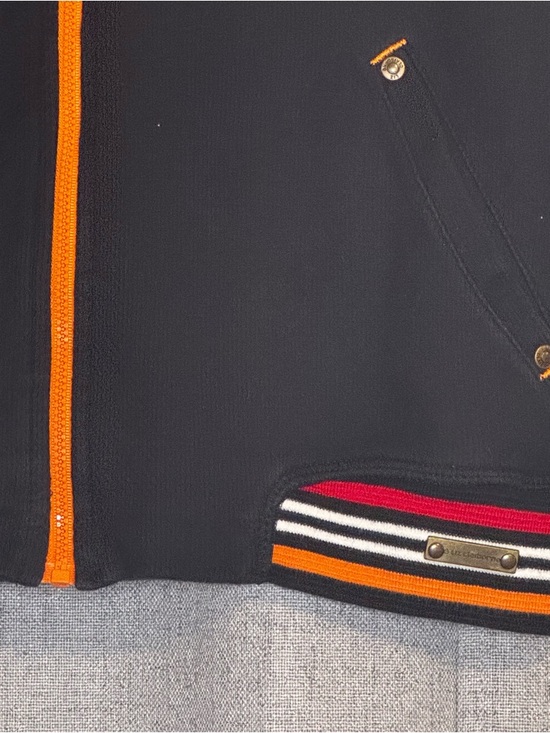 Vintage Liz Claiborne Varsity Jacket Navy Striped Trim Bomber Small 90s - Picture 6 of 13